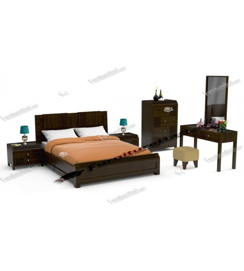 Wooden Bedroom set  PS584 (Bed, Side Table, Chest Of Drawer, Dressing Table)