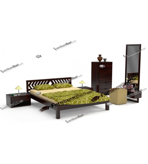 Wooden Bedroom Set PS597 (Bed, Side Table, Chest Of Drawer, Dressing Table)