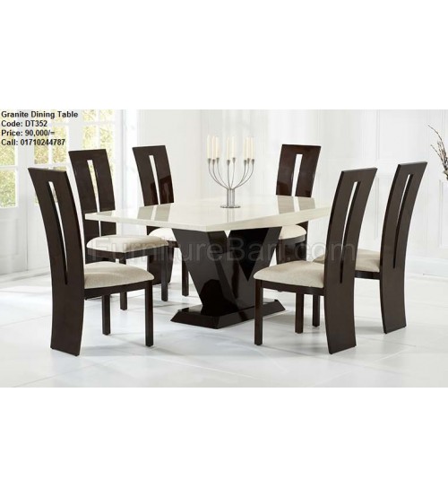 Marble Granite Top Wooden Dining Table DT352 6 Chairs 1 Table