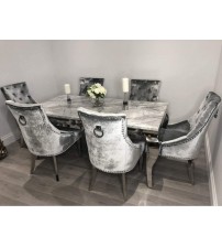 Dining Table Stainless Steel & Marble Top DT659 (6 Chairs + 1 Table)