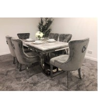 Dining Table Stainless Steel & Marble Top DT660 (6 Chairs + 1 Table)