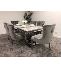 Dining Table Stainless Steel & Marble Top DT660 (6 Chairs + 1 Table)