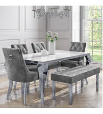 Dining Table Stainless Steel & Marble Top DT663 (4 Chairs + 1 Tool + 1 Table)