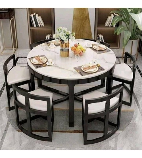Marble Top Wooden Round Dining Table, Modern Round Dining Tables For 6