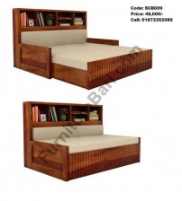 3 Seater Wooden Sofa Bed With Bookshelf SCB009